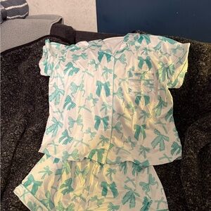 White and Teal Pajama Set